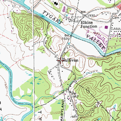 Topographic Map of Sullivan, WV