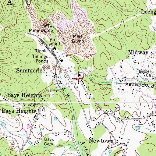 Topographic Map of Summerlee, WV