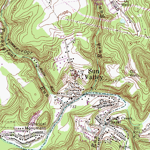 Topographic Map of Sun Valley, WV