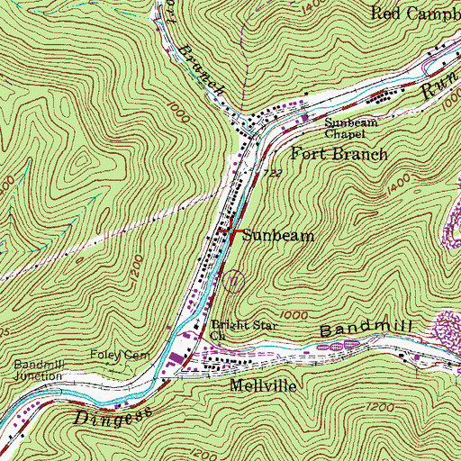 Topographic Map of Sunbeam, WV