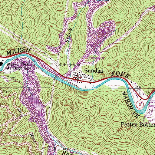 Topographic Map of Sundial, WV