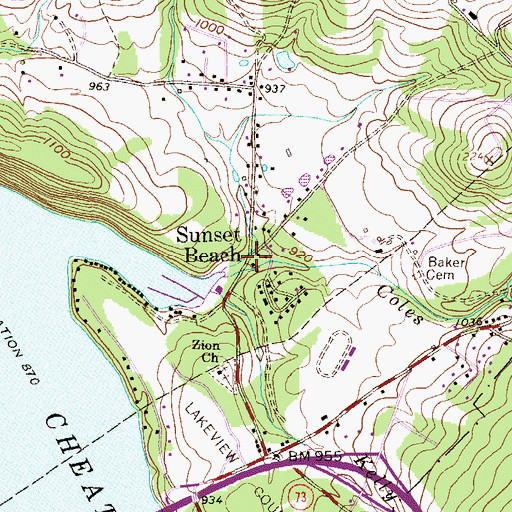 Topographic Map of Sunset Beach, WV
