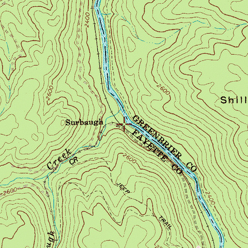Topographic Map of Surbaugh, WV