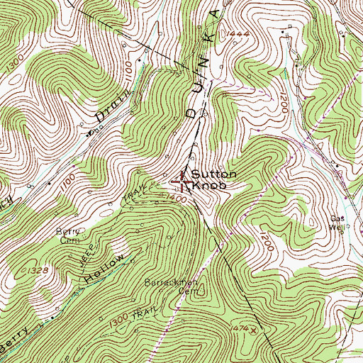 Topographic Map of Sutton Knob, WV