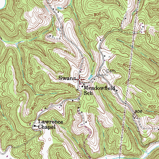Topographic Map of Swann, WV