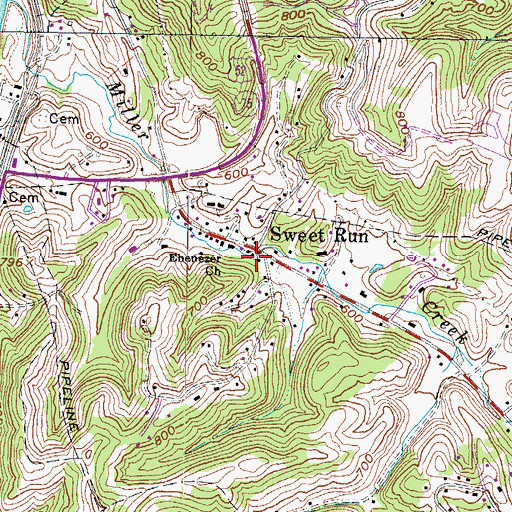 Topographic Map of Sweet Run, WV
