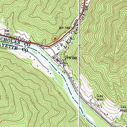 Topographic Map of Swiss, WV