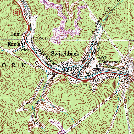 Topographic Map of Switchback, WV