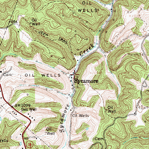 Topographic Map of Sycamore, WV
