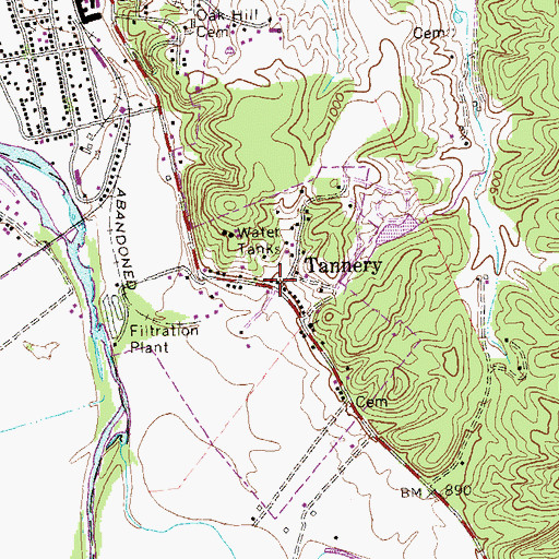 Topographic Map of Tannery, WV