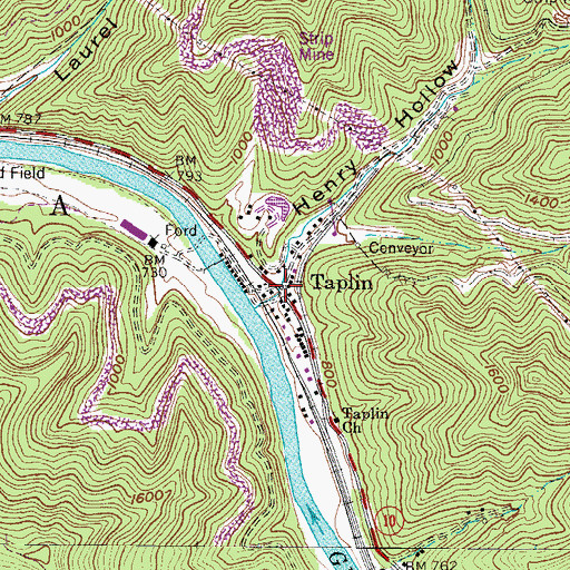 Topographic Map of Taplin, WV