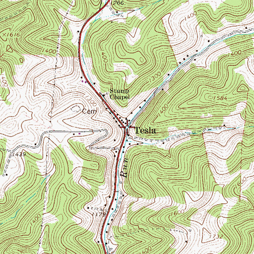 Topographic Map of Tesla, WV