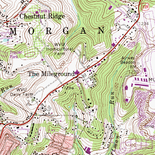 Topographic Map of The Mileground, WV