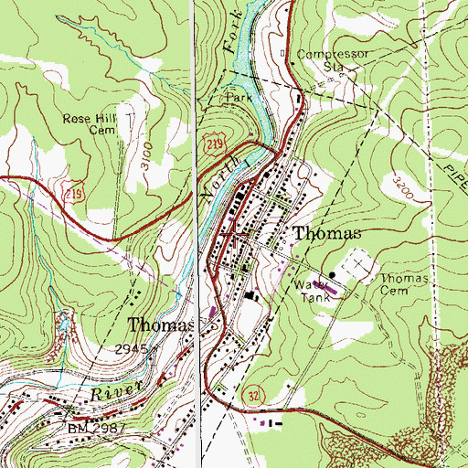 Topographic Map of Thomas, WV
