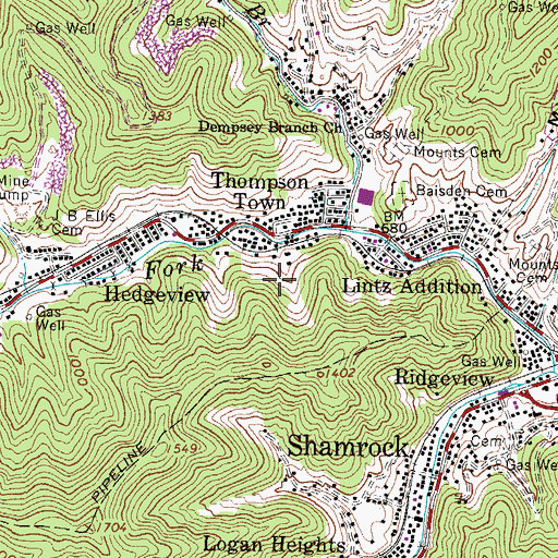 Topographic Map of Thompson Town, WV