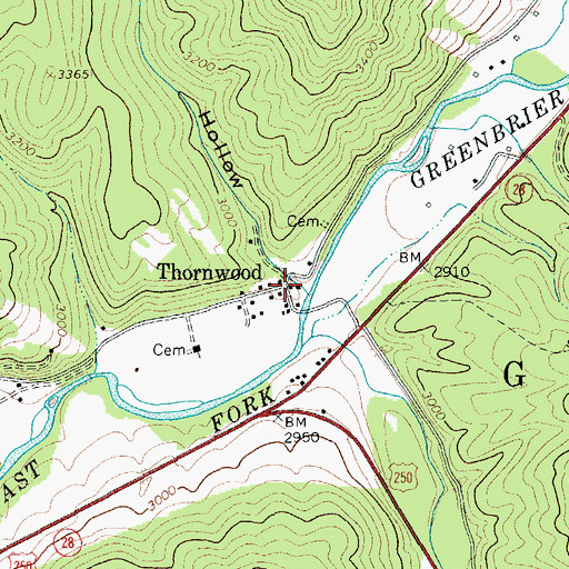 Topographic Map of Thornwood, WV
