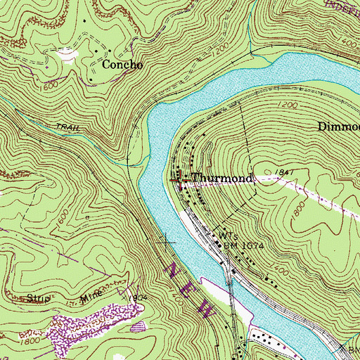 Topographic Map of Thurmond, WV
