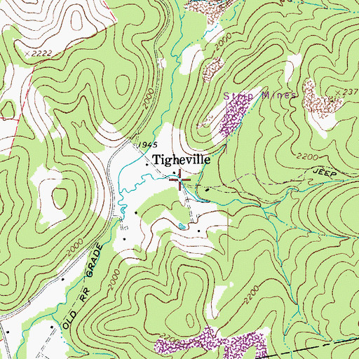 Topographic Map of Tigheville, WV