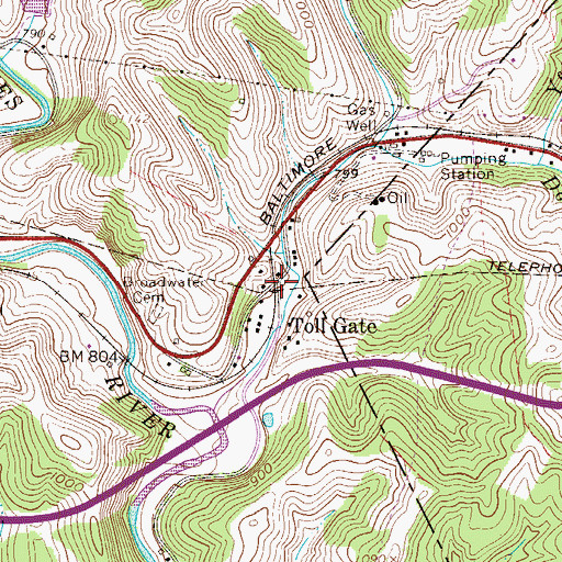 Topographic Map of Toll Gate, WV