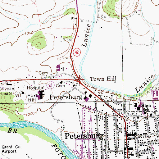 Topographic Map of Town Hill, WV