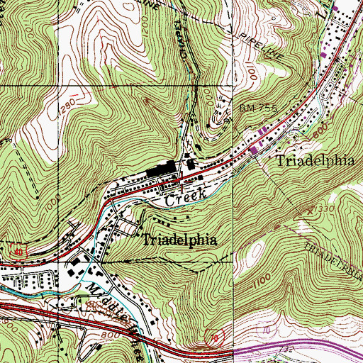 Topographic Map of Triadelphia, WV