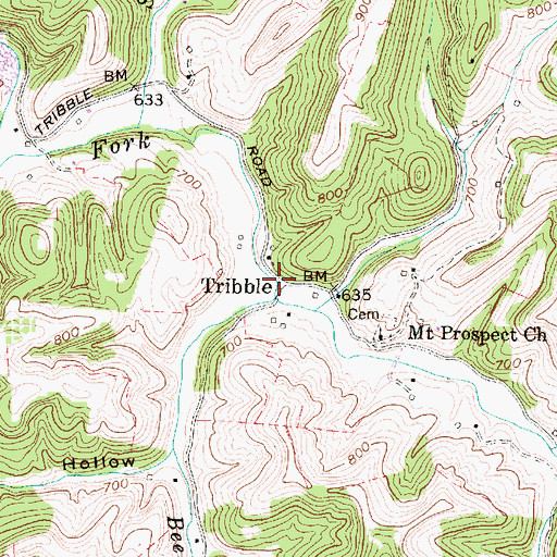 Topographic Map of Tribble, WV