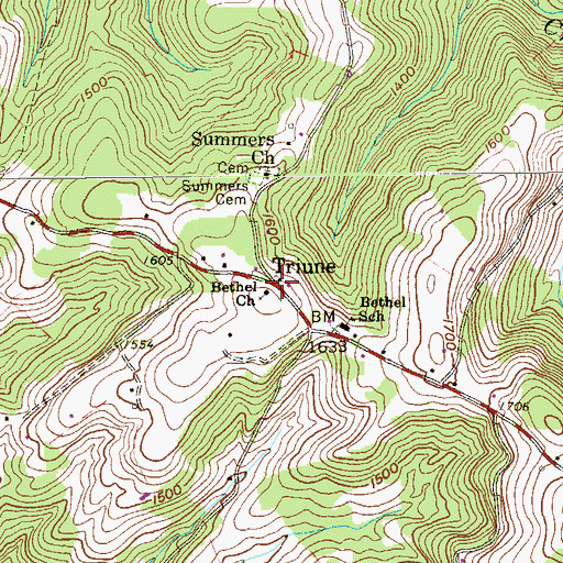 Topographic Map of Triune, WV