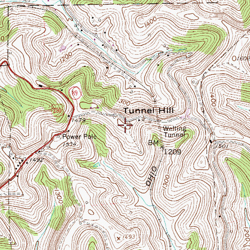 Topographic Map of Tunnel Hill, WV