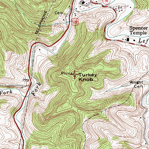 Topographic Map of Turkey Knob, WV