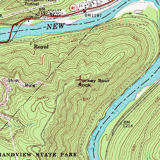 Topographic Map of Turkey Spur Rock, WV