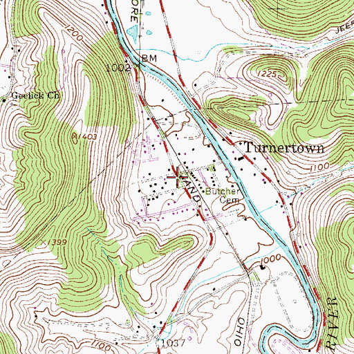 Topographic Map of Turnertown, WV