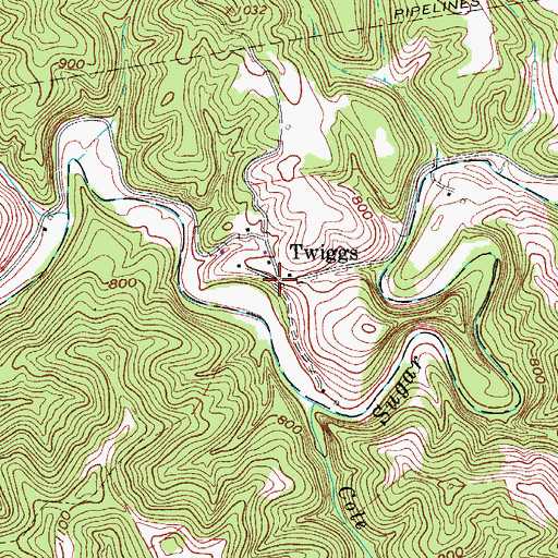Topographic Map of Twiggs, WV
