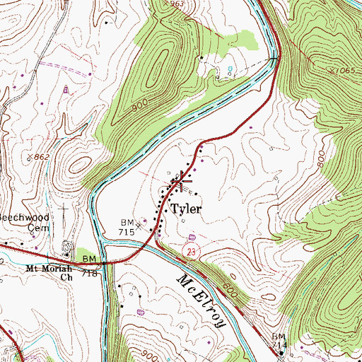 Topographic Map of Tyler, WV