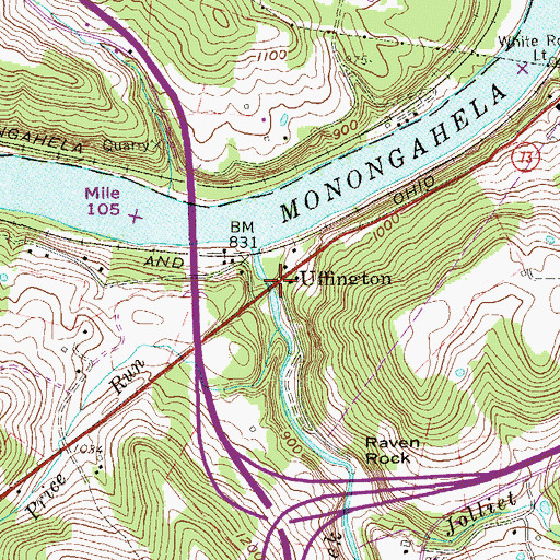Topographic Map of Uffington, WV