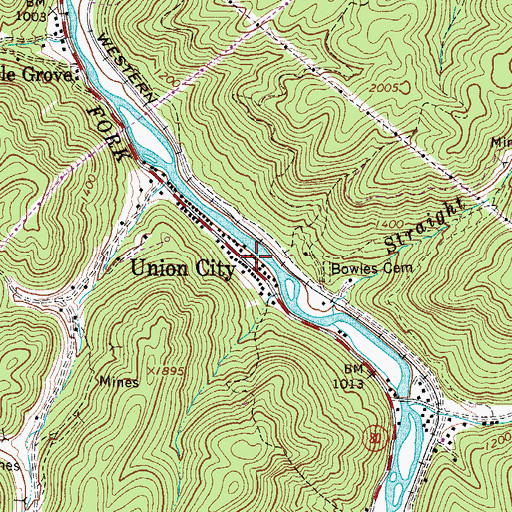 Topographic Map of Union City, WV