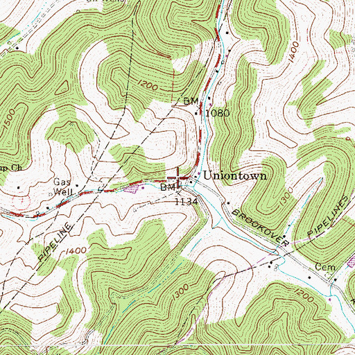 Topographic Map of Uniontown, WV