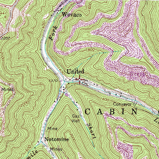 Topographic Map of United, WV