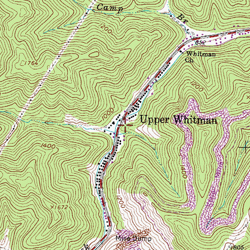 Topographic Map of Upper Whitman, WV