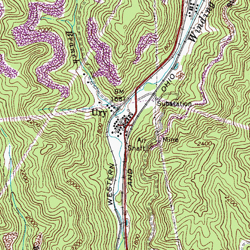 Topographic Map of Ury, WV