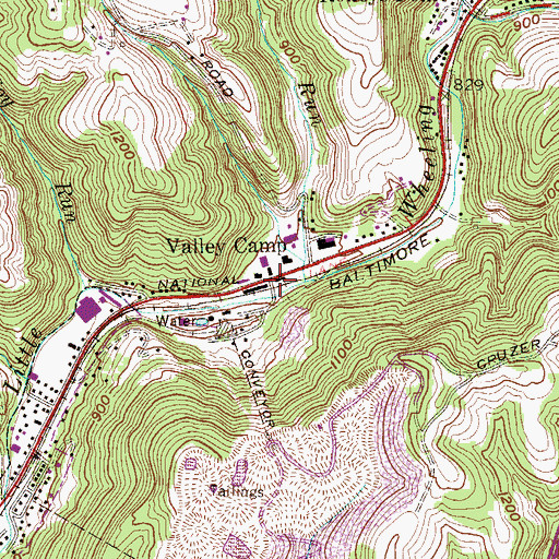 Topographic Map of Valley Camp, WV