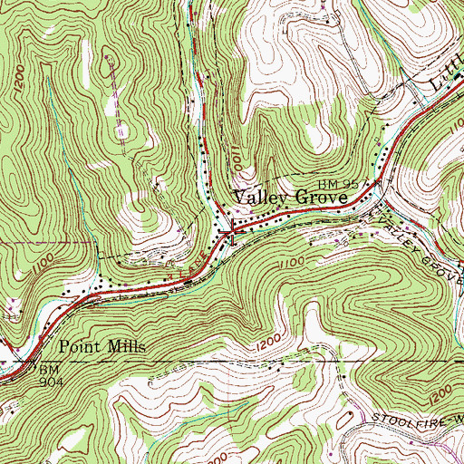 Topographic Map of Valley Grove, WV