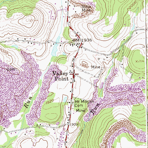 Topographic Map of Valley Point, WV