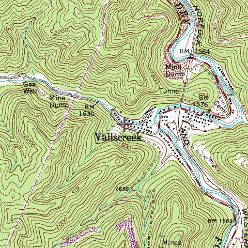 Topographic Map of Vallscreek, WV