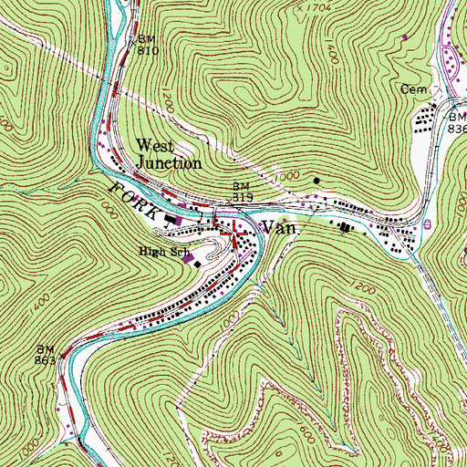 Topographic Map of Van, WV