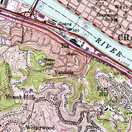 Topographic Map of Vandalia, WV