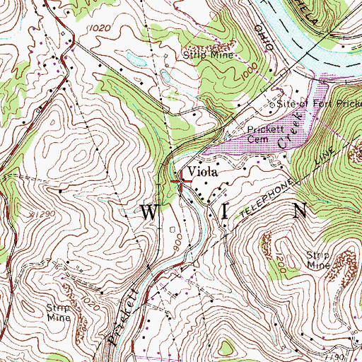 Topographic Map of Viola, WV