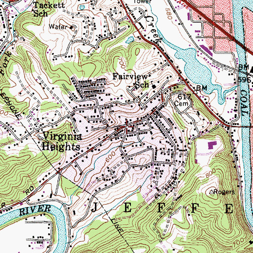 Topographic Map of Virginia Heights, WV