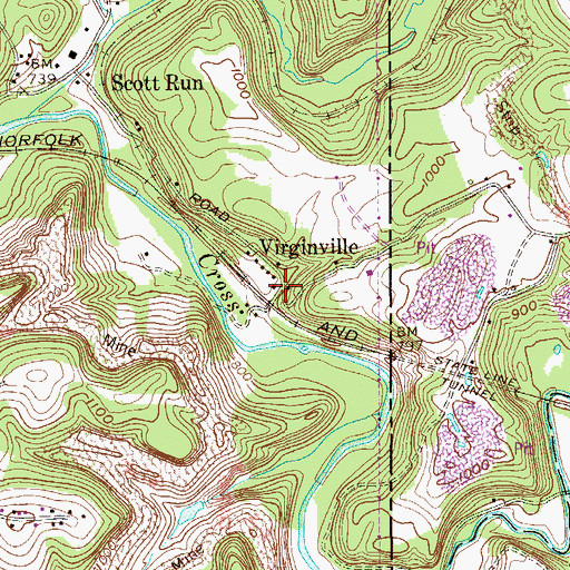 Topographic Map of Virginville, WV