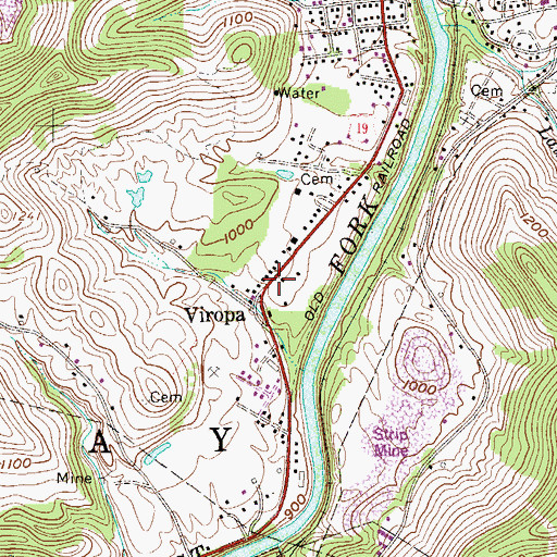 Topographic Map of Viropa, WV