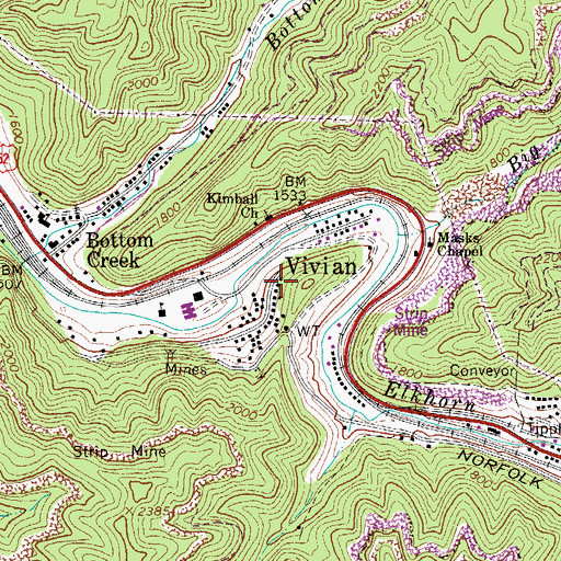 Topographic Map of Vivian, WV